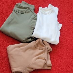 (3) Fleece Long Sleeve - Green, White, and Tan